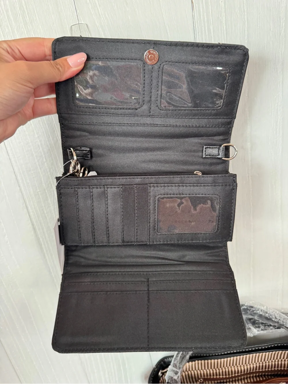 Black Embroidered Horse Satchel and Wallet Set